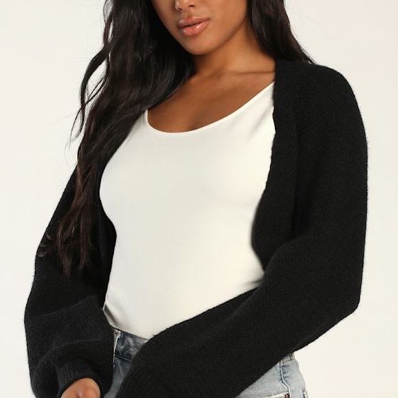 Lulus Tops - Lulus Warm Comfort Black Long Sleeve Open-front Shrug Sweater - Size M